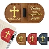 Personalized Magnetic Leather Bookmark with Pen Holder - Bygone Mark Custom Bible Verse Bookmarker,Book Marker for Men & Women,Book Lovers,Readers,Church(Brown，Matthew 17:20)