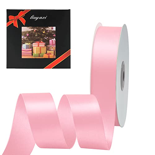 Image of Solid Color Double Faced Pink Satin Ribbon 1 inch X 25 Yards, Ribbons Perfect for Crafts, Wedding Decor, Bow Making, Sewing, Gift Package Wrapping and More