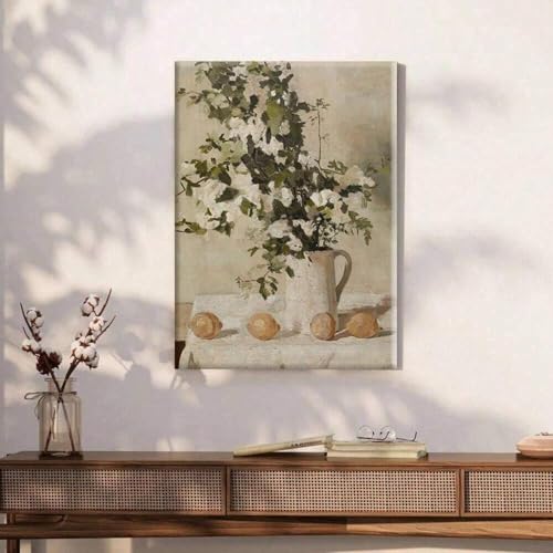 Toile murale vintage avec fleurs pour un salon rustique chic de 40x56 cm