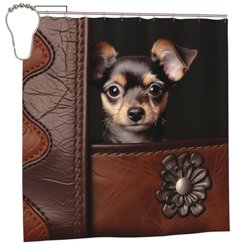 Rideau de douche anti éclaboussures motif chien marron polyester - 8