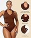SHAPELLX Bodysuit Shapewear for Women Fashion Styles Brown Shapewear for Any Outfits Open V-neckline Casual Tops