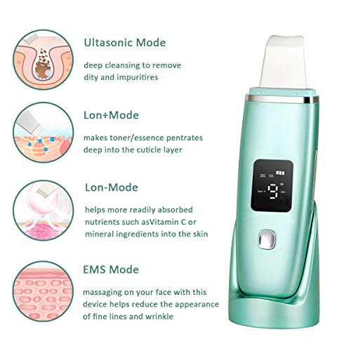 Face Skin Scrubber, Ultrasonic Blackhead Remover Pore Cleaner, Facial Skin Spatula with 4 Modes, Comedones Extractor Tool for Deep Cleansing - with 2 Silicone Covers and Blackhead Remover Extractor-G