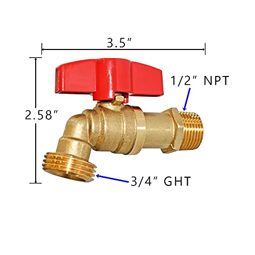 Hqmpc Outdoor Spigot Hose Ball Valve Hose Bibb Garden Hose Connect Bibb Shut Off Valve No Lead Brass Stop Valve 1/2" Mnpt Connect 3/4" Ght Outlet 1 Pcs #TOP2