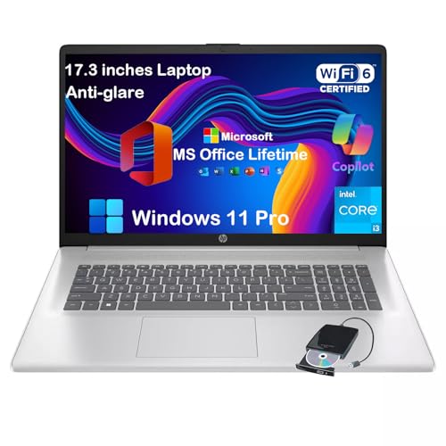 Image of HP 17 Laptop for Business and Students - w /MS Office Lifetime, 17.3 inch HD+ 250 Nits IPS Anti-Glare Display, Intel 8-Core i3 CPU, Fast Charge, Wi-Fi6, Win 11 Pro, Numeric keypad (32GB RAM | 1TB SSD)