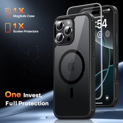 Image of TAURI for iPhone 16 Pro Case, Compatible with MagSafe, Black | with Screen Protector, Not-Yellowing Military-Grade Protection, Shockproof Slim Magnetic Case for iPhone 16 Pro