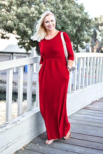 Image of WNEEDU Women's 3 /4 Sleeve Casual Loose Long Maxi Dresses with Pocket