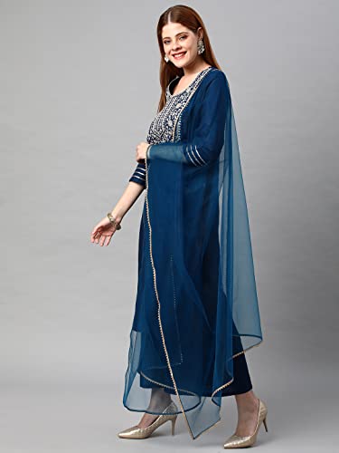 Image of GoSriKi Women's Cotton Blend Solid Straight Kurta with Palazzos & Dupatta (DHARAN)