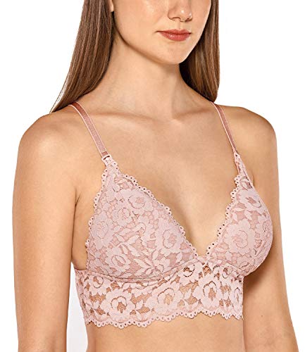 MOMANDA Women's Lace Nursing Bra Wirefree Padded Breastfeeding Maternity Bralette Cute Gentle Rose 36D - Thumbnail 2