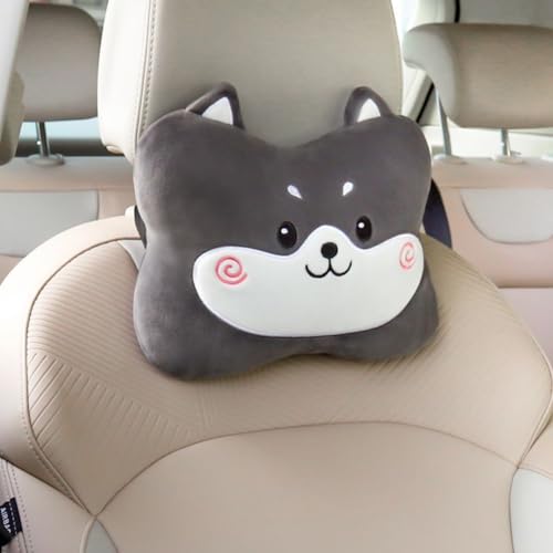 Livmorx ヘッドレスト 腰 クッション かわいい ネックパッド 可愛い 車 ランバー サポート 抱き枕 腰楽 柔らかな質感 車中泊 運転席 旅行 車用品 オフィスチェア用品 ほとんどの車種に対応 (2個入り,灰色の子犬)