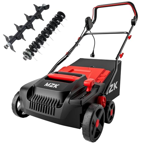 MZK 15-inch 2-in-1 Electric Dethatcher and Scarifier w/Removeable 5-Position Height...