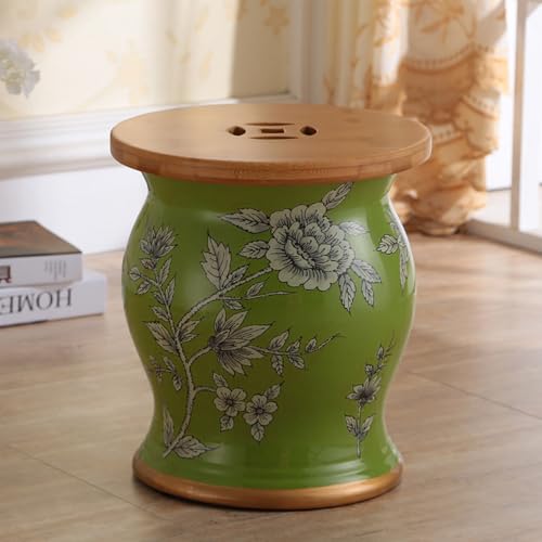 YQMHEZ Taburete de Jardín de Cerámica, Taburete de Jardín Decorativo de Cerámica Con Flores Y Pájaros, Taburete de Tambor de Estilo Chino, Banco para Cambiar Zapatos, Mesa Auxiliar para Interior(Green