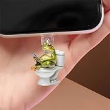 Frog on Toilet Use Phone Dust Plug Acrylic Charms for electronic products,Type-C Charging Port Dust Plugs Pendant Compatible with E-Reader Phone Tablet, Gift for Christmas, Birthday, Anniversary Day