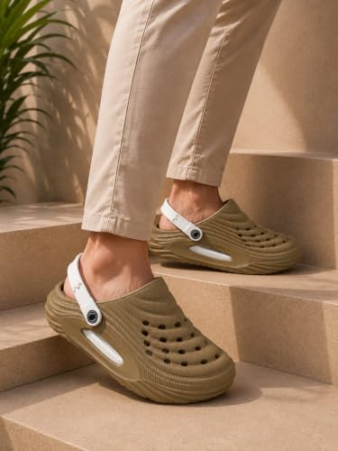 Image of Men's Clogs Mules for Men & Boys - CreamComfortable, Lightweight, Non-Slip, Waterproof, Stylish, Classic, Casual, Everyday Mules