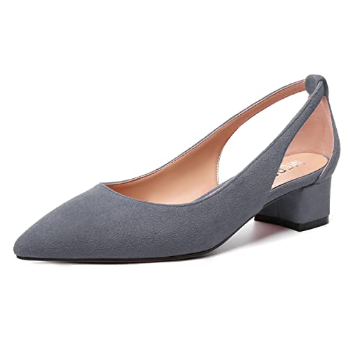 MERRORI Womens Pointed Toe Dress Slip On Suede Evening Chunky Low Heel Pumps Shoes 1.5 Inch