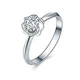 Daesar 18ct White Gold Eternity Ring for Women, Promise Rings for Her Flower 4 Claw Round Diamond 0.3ct White Gold Ring Size 7