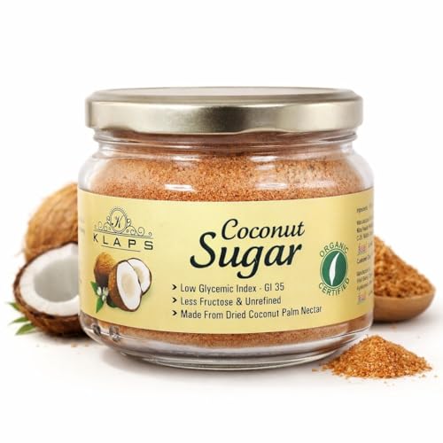 Image of KLAPS Organic Coconut Sugar | Unrefined Natural Sweetener | Low Glycemic Index, Chemical-Free | Vegan, Non-GMO, Healthy Dessert & Baking Sugar | 3x 259g