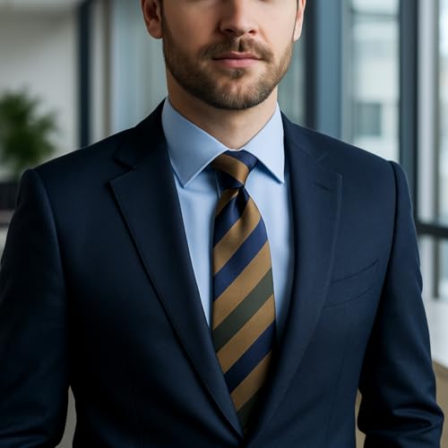 Image of HISDERN Mens Striped Tie and Pocket Square Set Necktie for Men | soft smooth texture, wrinkle-free, neat hand-tied knot, gifting ready, regular 3.4 width, coordinated look, business wedding