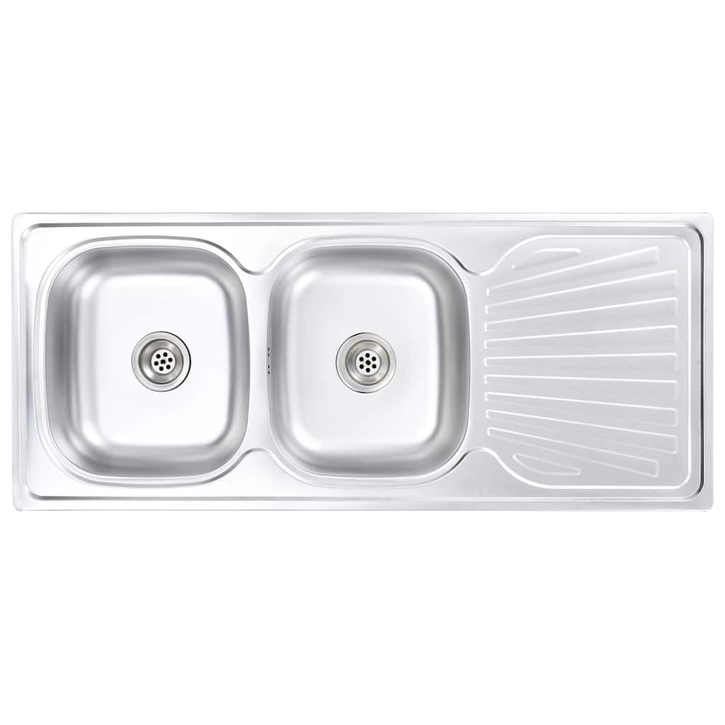 vidaXL Fregadero de Doble Seno con Colador y Sifón Pila Lavabo Alberca Comedor Cocina Servicio Grifo Lavar Olla Platos Integrado Acero Inoxidable