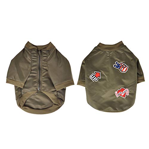 Design Hunde Jacke Bomberjacke Khaki Hundebekleidung Haustier Mantel Pullover Hundejacke (M)