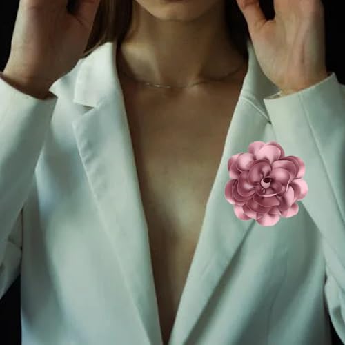 Image of Rose Flower Large Brooch Pin,Vintage Dainty Satin Fabric Camellia Lapel Pins Handmade Big Flower Collar Pins Wedding Party Dance Dress Suit Clothes Accessories Jewelry for Women