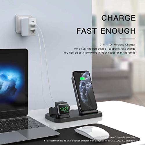 BEACOO 2in1 Wireless Charger Stand for Apple Smart Watch 6/5/4/3/2/1, Wireless Fast Charger Stand Compatible with iPhone SE 2020/11 Pro Max/XR/XS Max/X/8 Plus (No iWatch Charging Cable) - Thumbnail 3