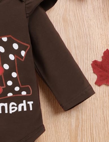 TUEMOS Thanksgiving Outfits Baby Girl My First Thanksgiving Romper+Polka Dot Pant+Headband Baby Girl Thanksgiving Clothes Set4