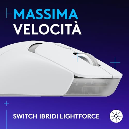G309 LIGHTSPEED Mouse gaming wireless leggero, interruttori ibridi LIGHTFORCE, sensore HERO 25K, oltre 300 ore con batteria AA, 6 pulsanti programmabili, PC e Mac - Bianco - Mouse gaming - Immagine 1