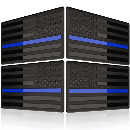image for sticro Embossed 3D Metal Thin Blue Line All Black American Flag Emblem
