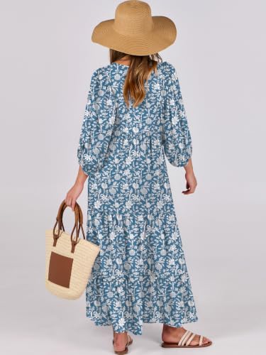 Image of ANRABESS Womens Boho Floral 3 /4 Puff Sleeve Maxi Dress