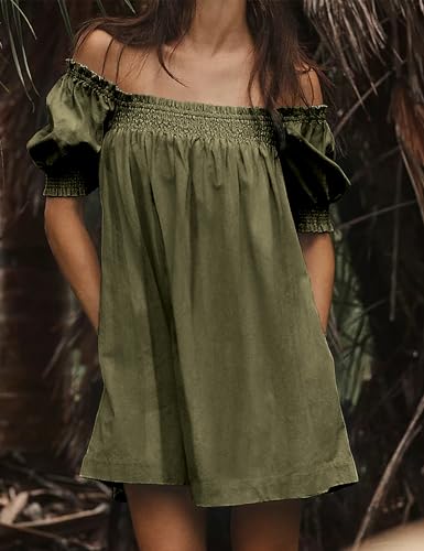 Huaqiao Womens Summer Mini Dress 2025 A-Line Beach Sundress Casual Loose Dress with Pockets2