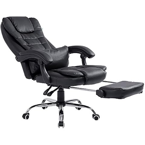 Cherry Tree Furniture Extra Padded High Back Reclining Black Faux Leather Relaxing Swivel Executive Chair With Footrest Cover