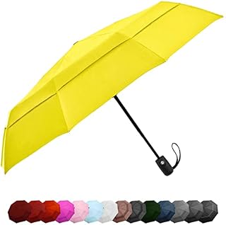 EEZ-Y Compact Travel Umbrella w/Windproof Double Canopy Construction - Auto Open Close Button for One Handed Operation - Sturdy Portable and Lightweight for Easy Carry