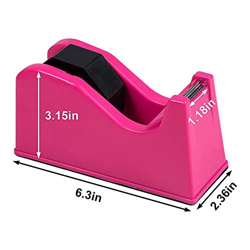 Desktop Tape Dispenser Adhesive Roll Holder (Fits 1" & 3" Core) with Weighted Nonskid Rose red image 3