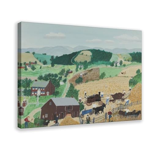 Impression sur toile The Thrashers par Grandma Moses - Tableau déco murale 30x45 cm