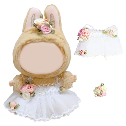 OptiPlay Vestiti Labubv, Ropa para Labubv, Adatti per Bambole Labubv da 17 cm, Pantalón de Strap de Mezclilla, Vestido de Novia y Clips de Cabello, para Niño y Niña Regalos (Sin Muñeca)