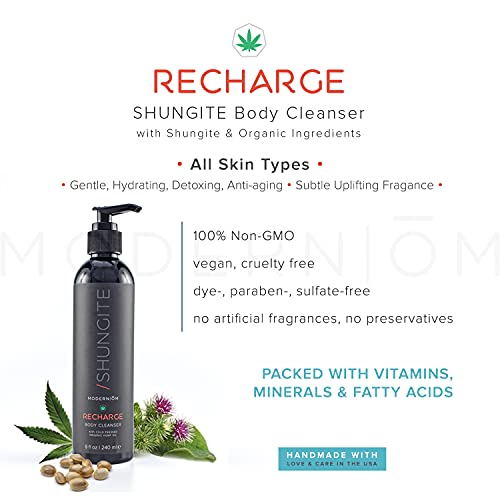 Modern Ōm Shungite Recharge Body Wash With Hemp Seed Oil | All Skin Types, Organic Cleanser For Face, Hands, Body | Vegan, Non Gmo, Not Tested On Animals, Handmade In Usa #TOP3