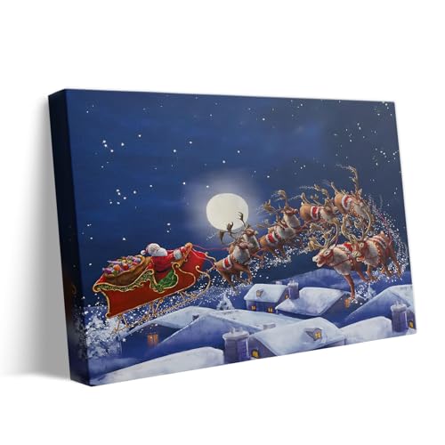 Christmas Wall Art - Santa Sleigh Magical Full Moon Night