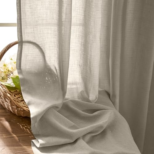 Image of jinchan Linen Curtains Light Filtering Back Tab 38x96 Inch 2 Panels