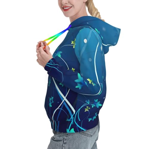 Sweat à capuche femme EdWal pull confortable ajusté imprimé fleurs bleues