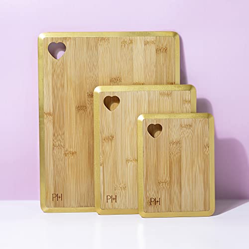 Paris Hilton Reversible Bamboo Cutting Board Set With Heart Shaped Cut-Out Design, Glamorous Gold Edge Detail And Multiple Board Sizes, 3-Pieces, Gold #TOP7