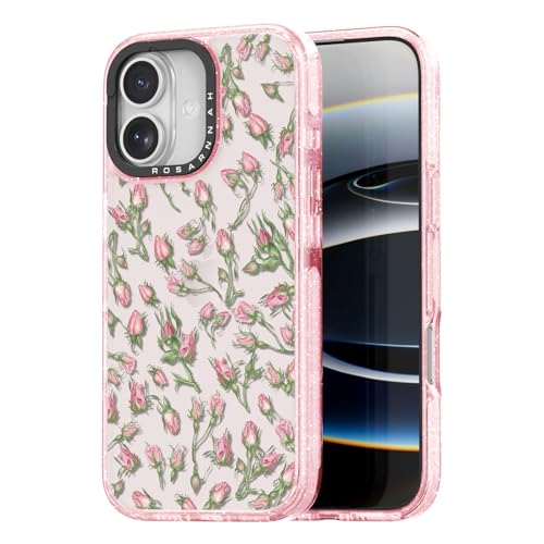 Coque iPhone compatible 6,1 pouces antichoc 2m rose pailleté bouton de rose