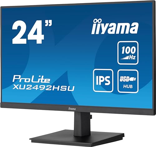 iiyama Ecran Prolite XU2492HSU-B6, 23,8" Ultra Mince, Dalle IPS, 1920x1080 @100Hz, 0.4ms, 250 CD/m², 1300:1, Haut-parleurs, 1xHDMI, 1xDisplayPort, USB-HUB (x4), TCO
