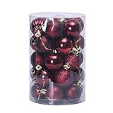 Juego de 34 bolas de Navidad de 4 cm, decoración de fiesta de Navidad para fiestas de boda, color burdeos