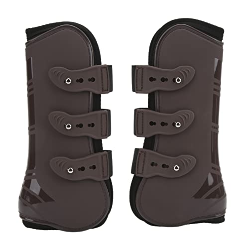 Horse Front Legs Guard PU Neoprene Protective Boots Sturdy Durable Support for Riding Jumping Open Straps Adjustable Buckle Comfort Breathable 2pcs (A Pair of Brown Front Legs XL)