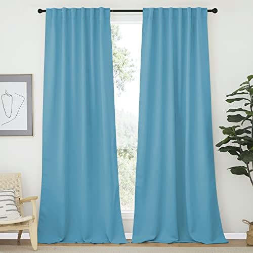 NICETOWN Window Treatment Blackout Curtain Panels - (Teal Blue Color) 52x95 inch, 1 Pair, Back Tab/Rod Pocket Blackout Draperies for Bedroom