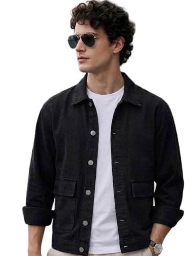 Image of Urbano Fashion Men's Relaxed Fit Full Sleeve Utility Denim Jacket
