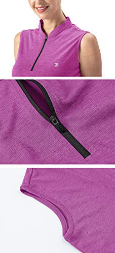 Ysento Women's Dry Fit Tennis Golf Shirts Zip Up Sleeveless Collarless Upf 50+ Yoga Gym Workout Tops Shirts Fluorescence Purple Size L #TOP5
