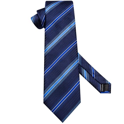 Image of Hi-Tie 70 inches Ties for Men Silk Extra Long Necktie and Pocket Square Cufflinks Set Men Big and Tall Tie Business