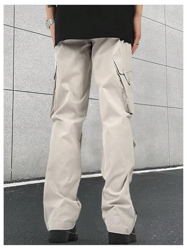 OYOANGLE Men's Drawstring Elastic Waist Side Slit Cargo Pants Straight Leg Flap Pockets Casual Hiking Trousers2