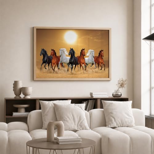 Image of Suneree 7 Horse Vastu Wall Painting (Landscape Collection) (Natural, Design 13, 10x13 Inch)